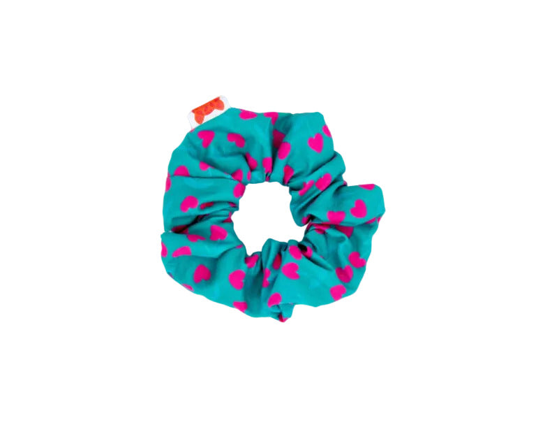 Scrunchie green pink hearts