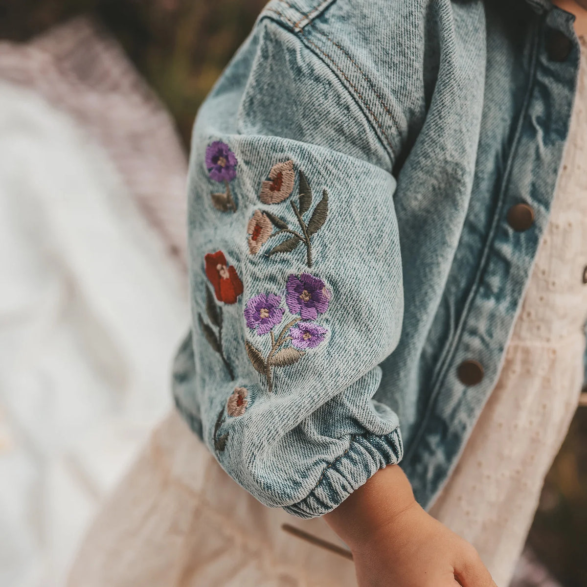 Stretch denim embroidery Jacket Blue Tint, Your Wishes
