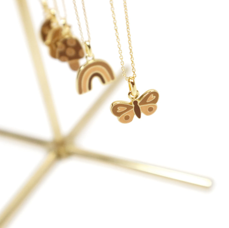 Necklace gold  enamal Butterfly, VanPauline Hedgehog & Deer