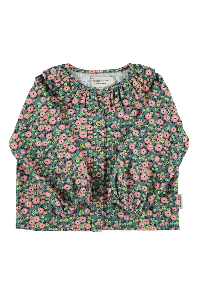 Blouse round collar | green w/ multicolor flowers, Piupiuchick