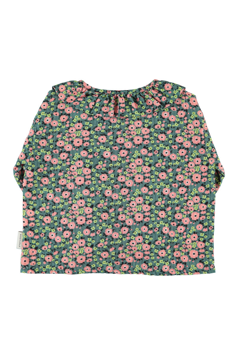 Blouse round collar | green w/ multicolor flowers, Piupiuchick