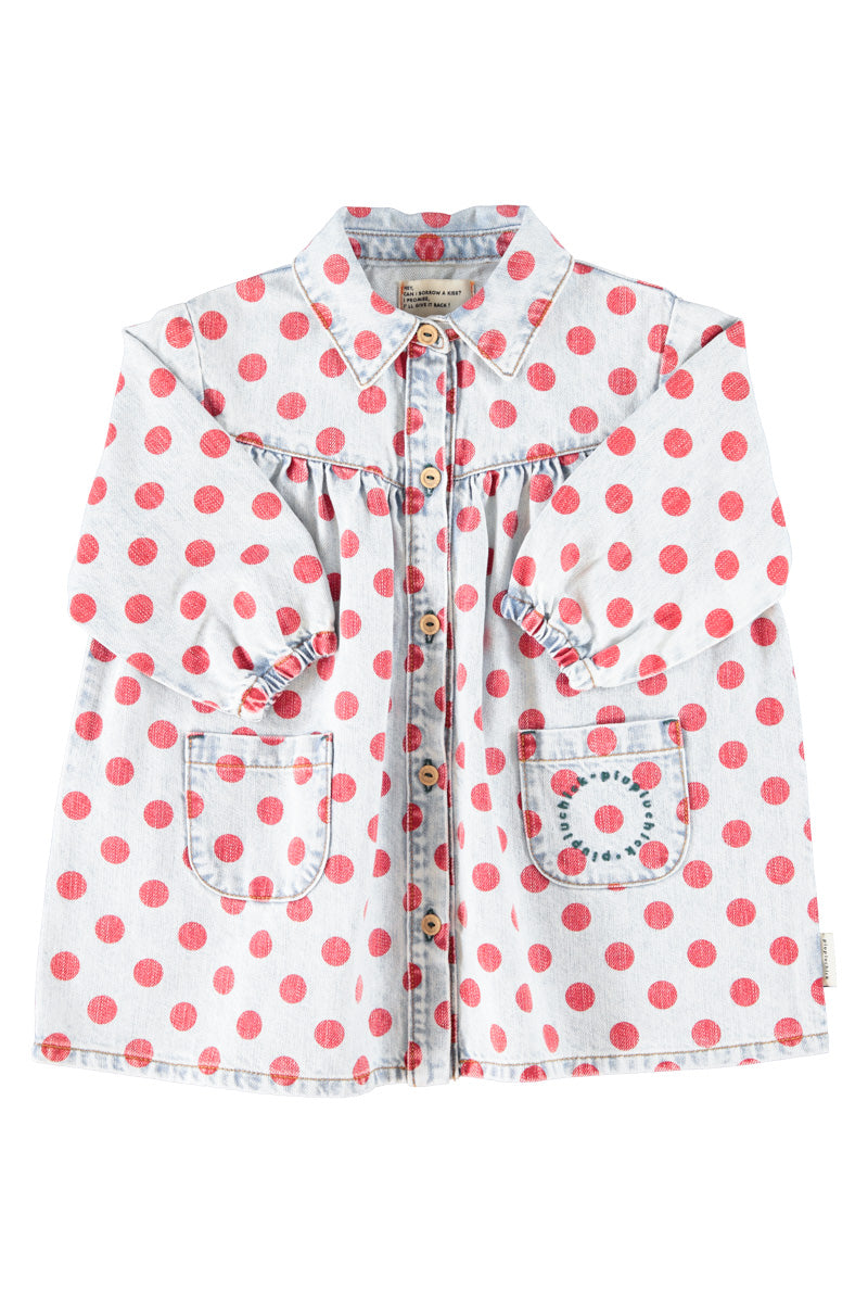 Short dress | light blue denim with red dots, Piupiuchick