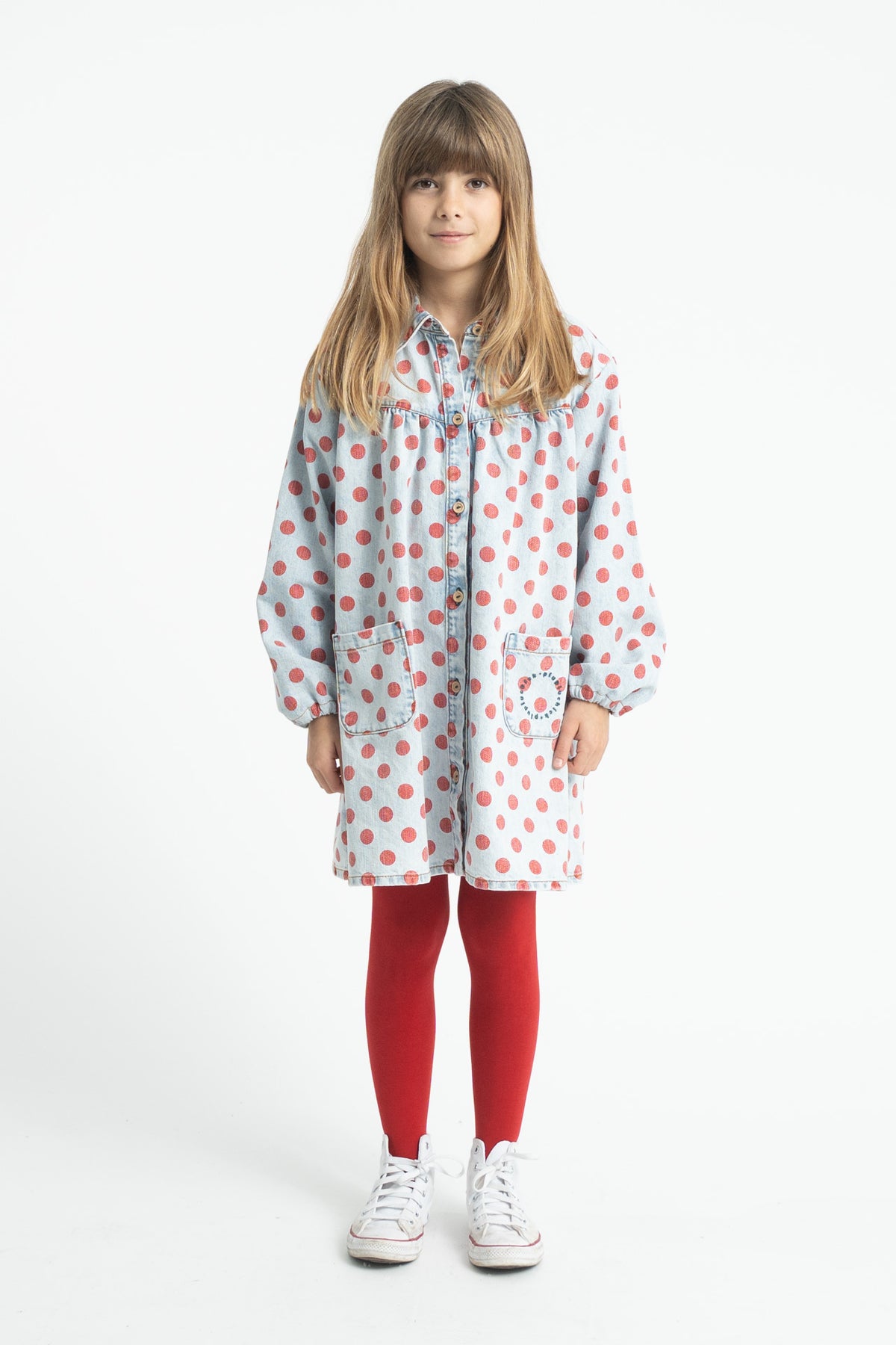 Short dress | light blue denim with red dots, Piupiuchick