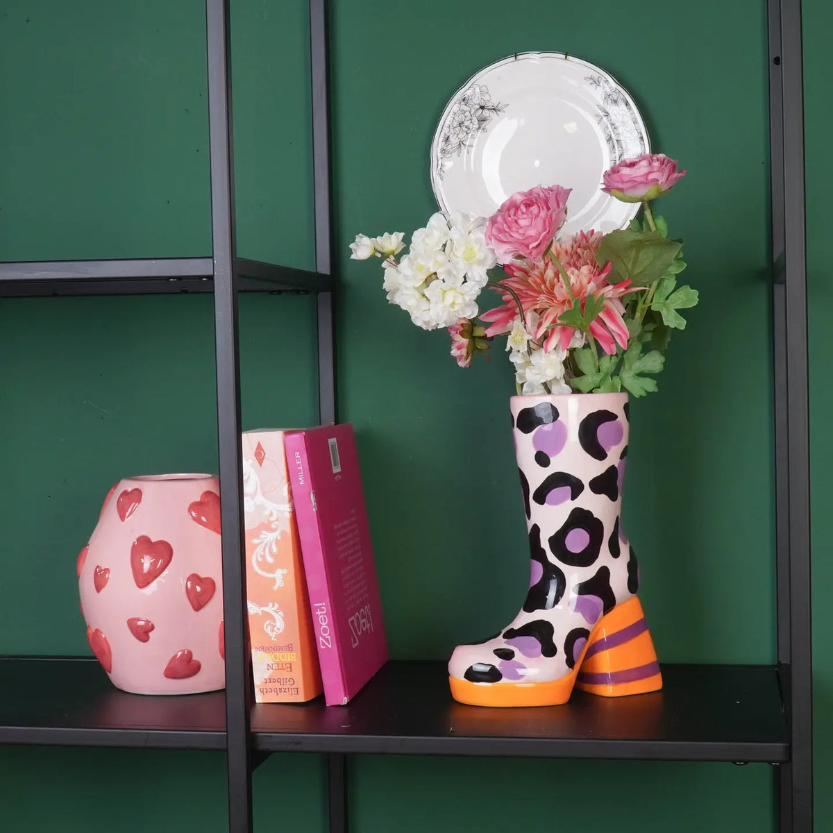Flower vase boot with leopard print