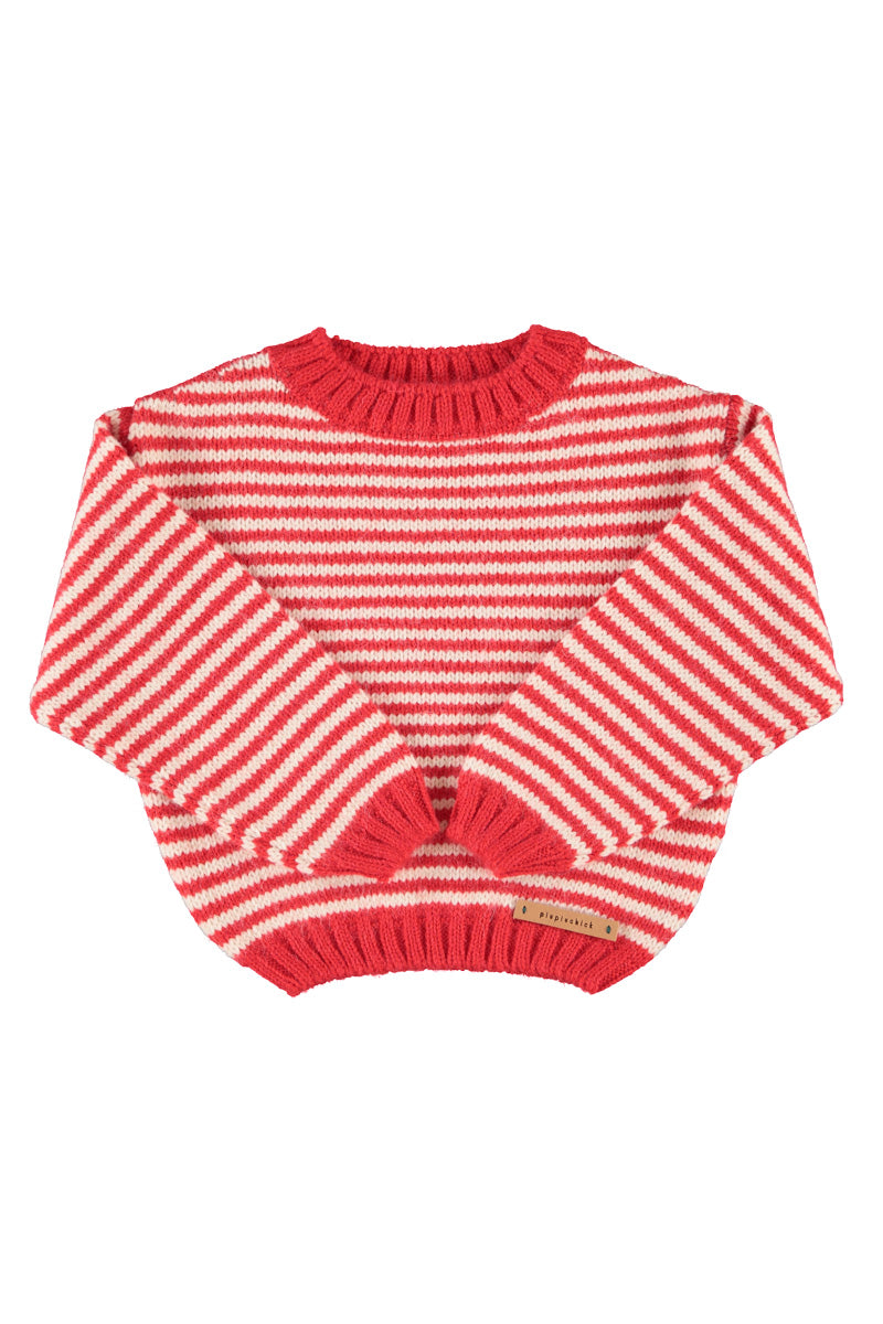 knitted sweater | ecru & red stripes, Piupiuchick