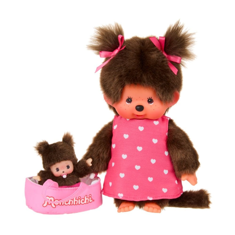 Monchhichi met baby bebichhichi in draagmand