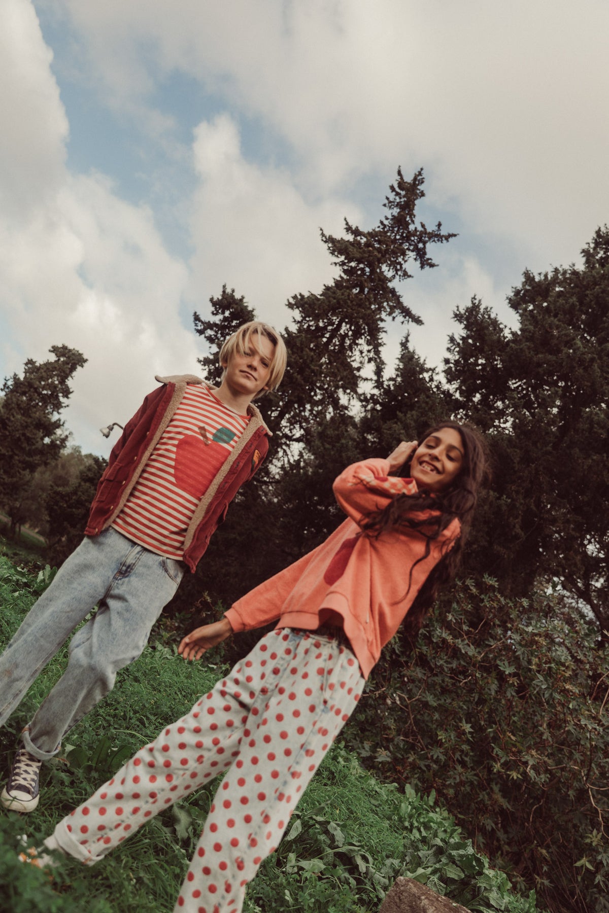 Oversize t-shirt | red & ecru stripes with apple print, Piupiuchick