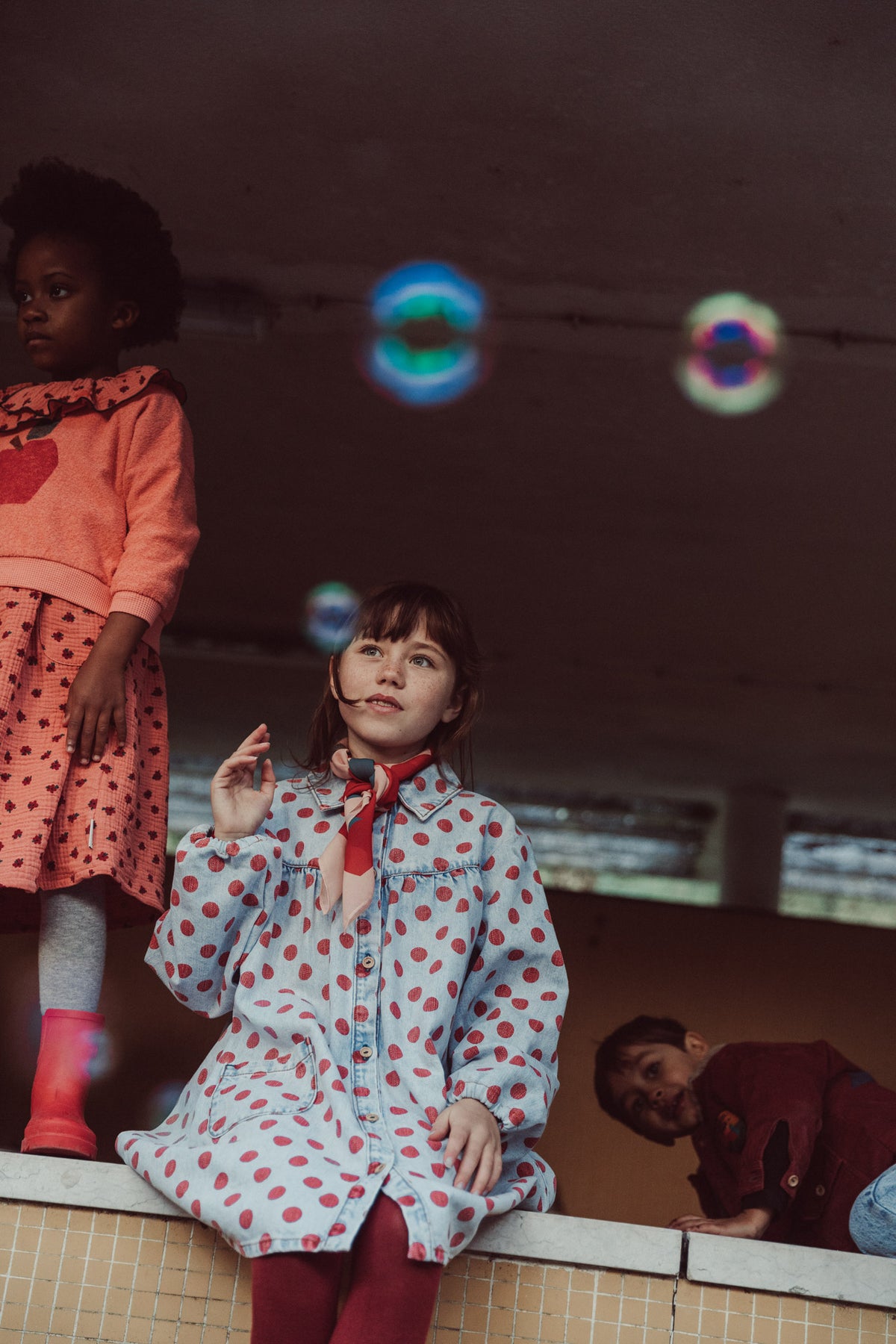 Short dress | light blue denim with red dots, Piupiuchick