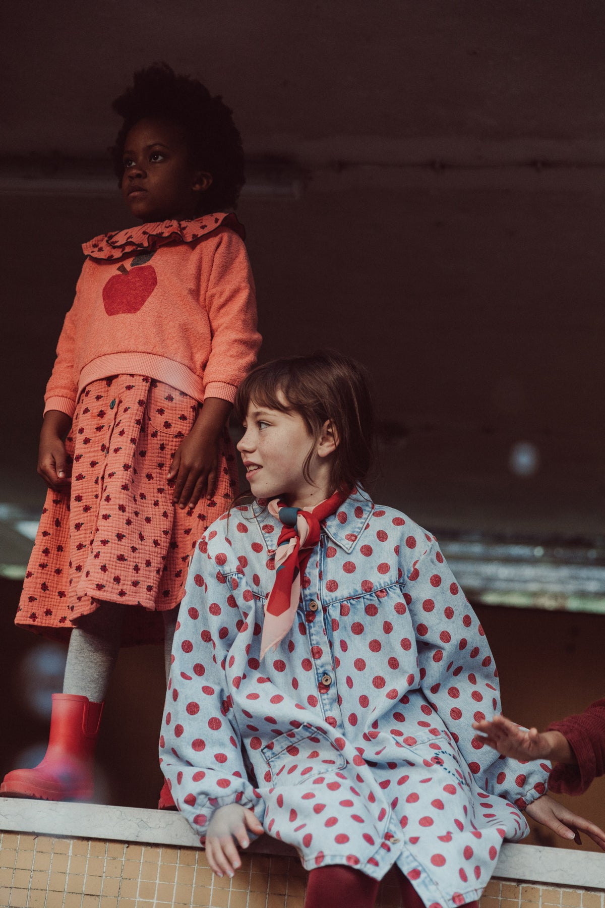 Short dress | light blue denim with red dots, Piupiuchick