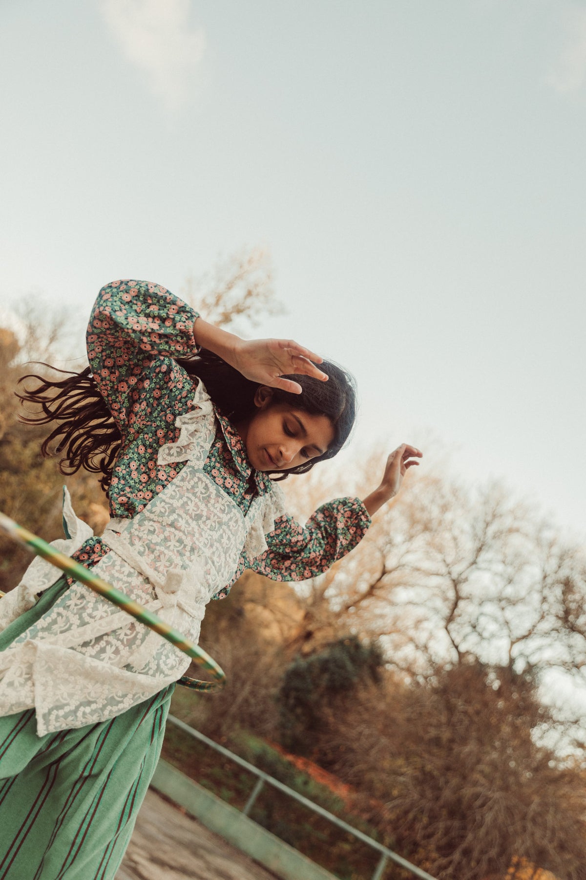 Blouse round collar | green w/ multicolor flowers, Piupiuchick