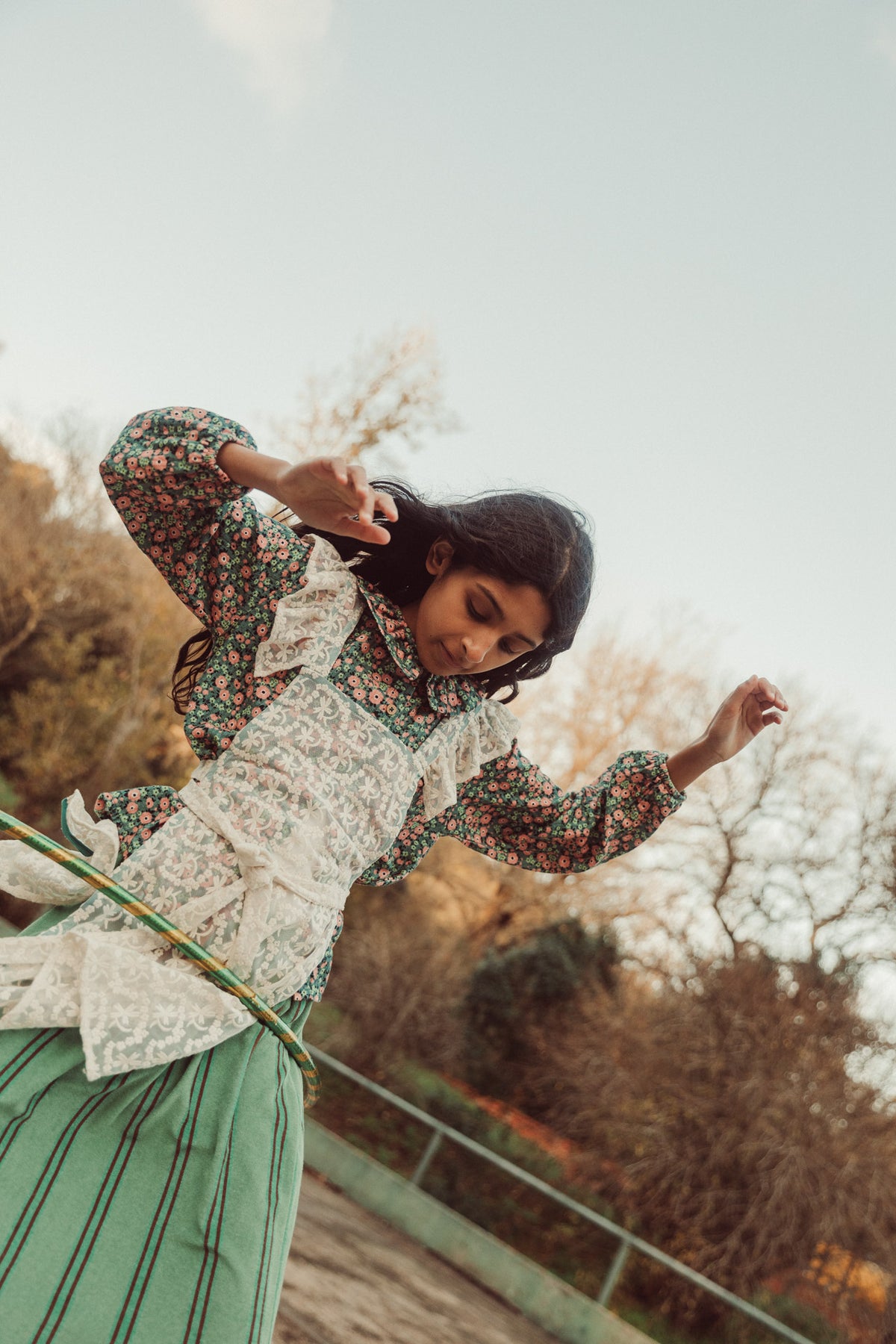 Blouse round collar | green w/ multicolor flowers, Piupiuchick