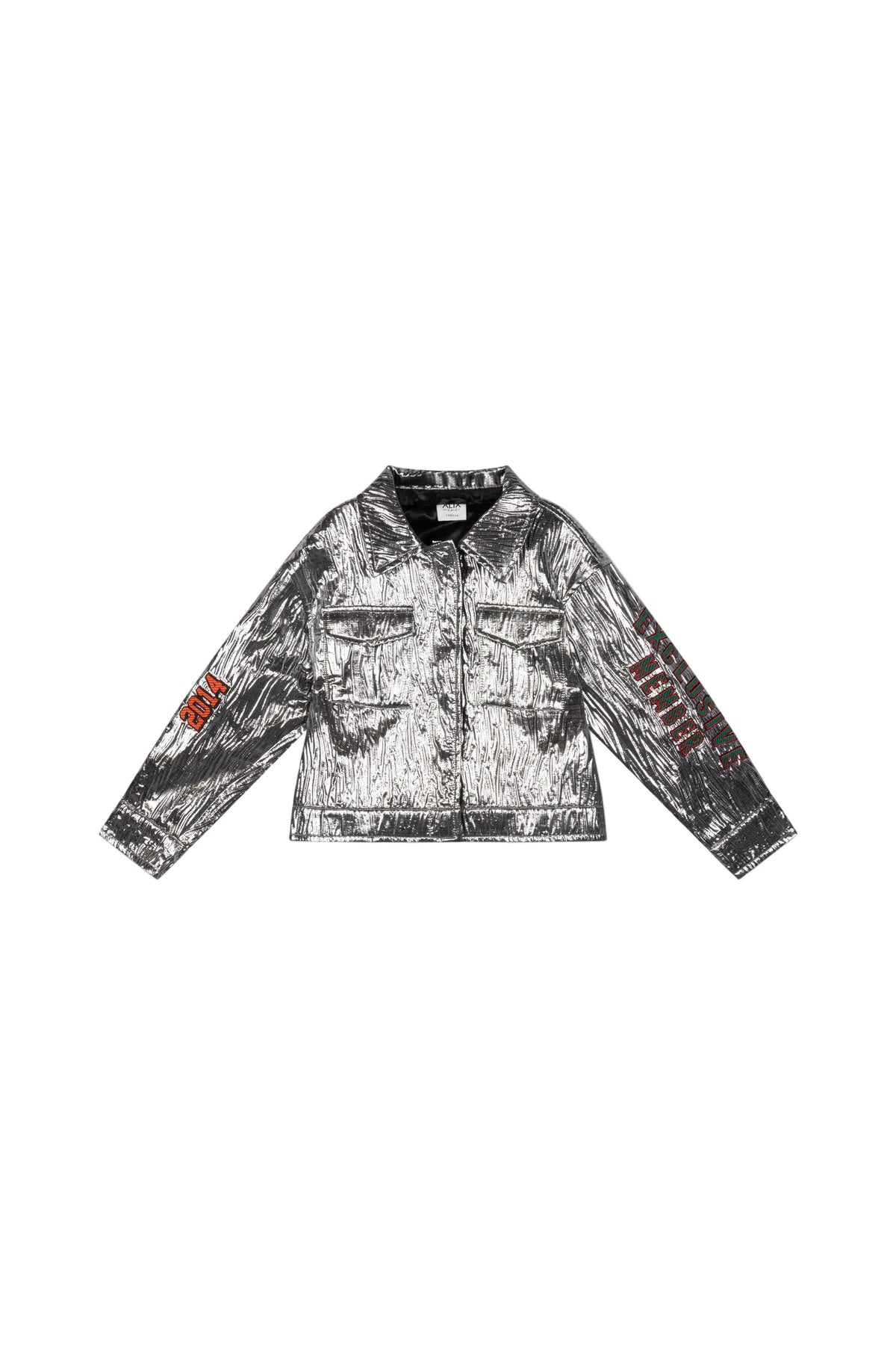 Silver artwork jacket, Alix The Label