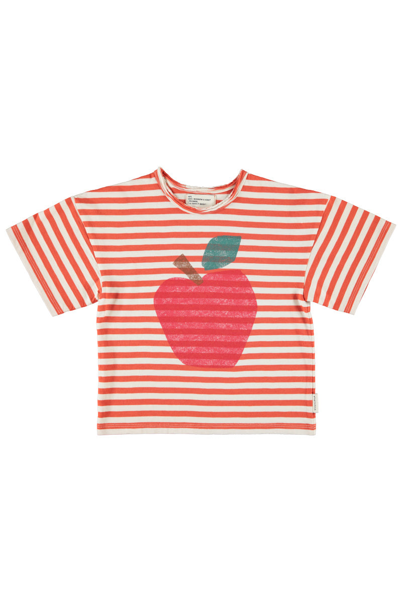 Oversize t-shirt | red & ecru stripes with apple print, Piupiuchick
