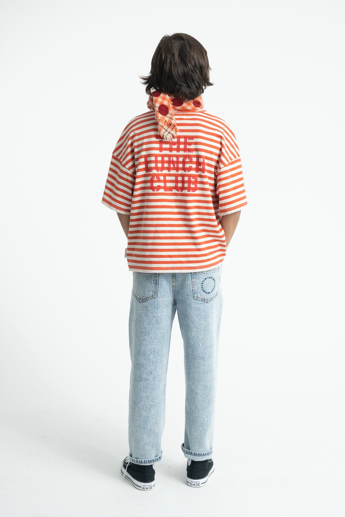 Oversize t-shirt | red & ecru stripes with apple print, Piupiuchick