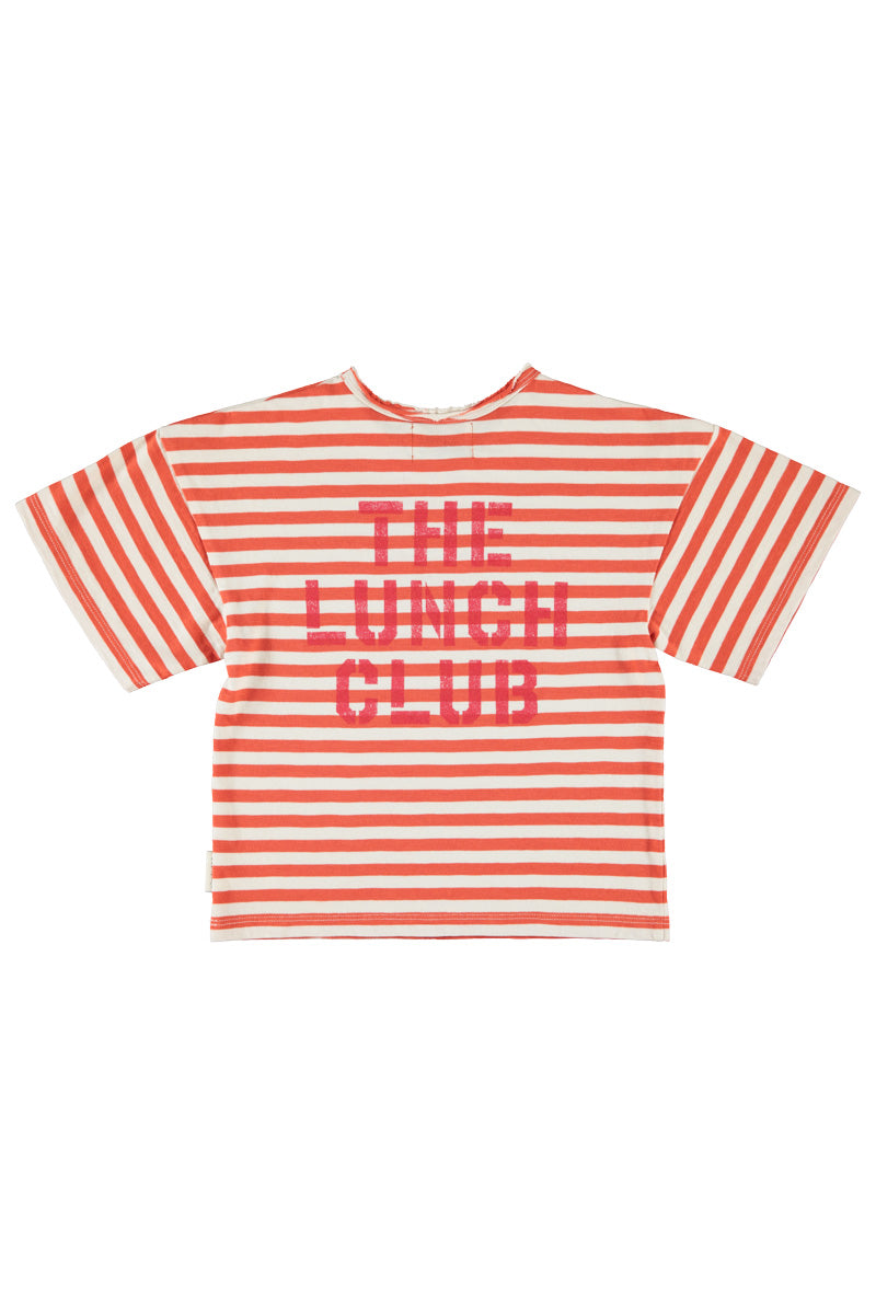 Oversize t-shirt | red & ecru stripes with apple print, Piupiuchick