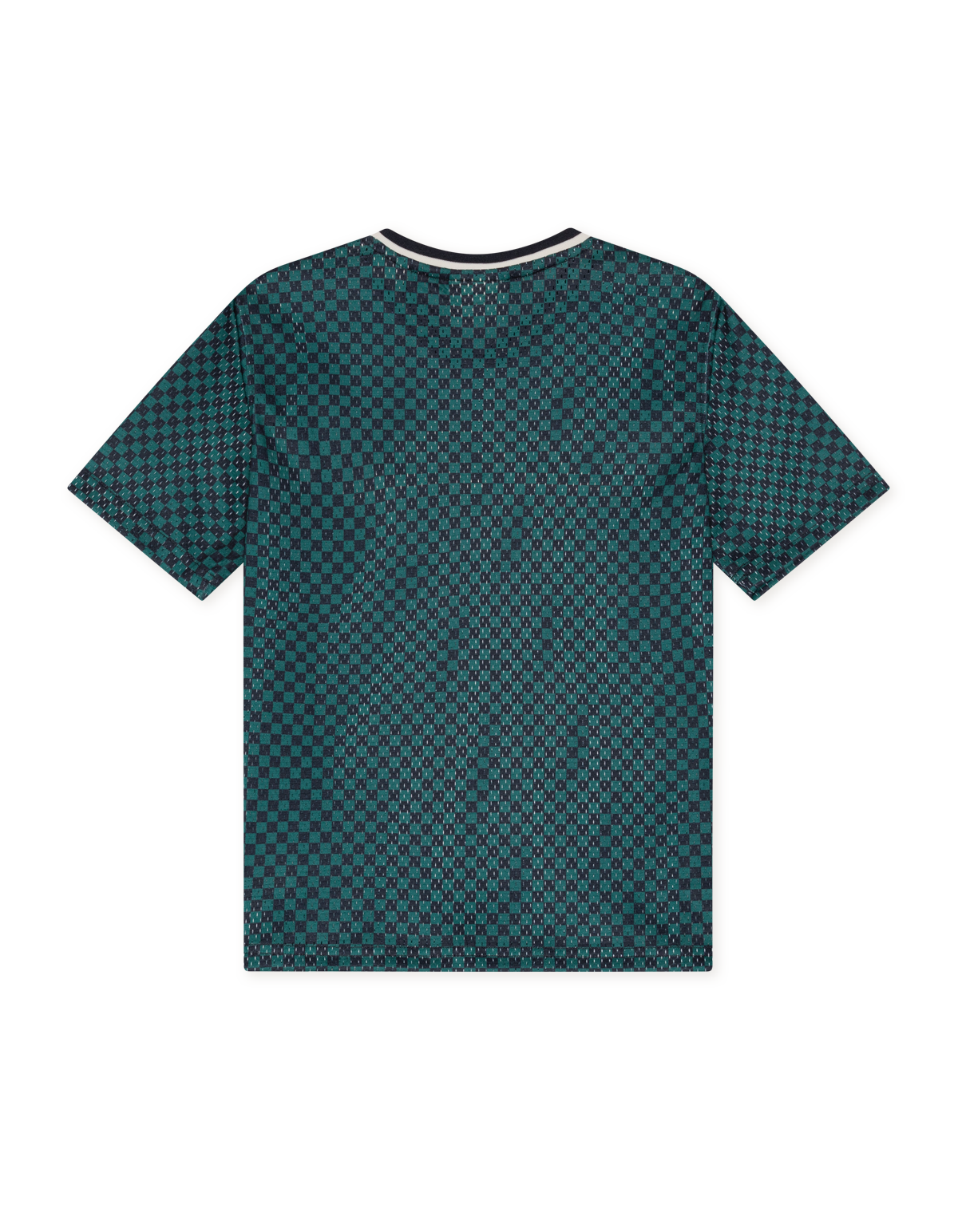 Mesh T/shirt Check AOP Mediterranea green, Les Deux