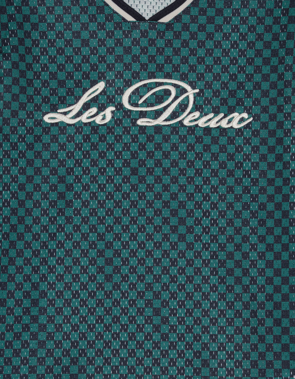 Mesh T/shirt Check AOP Mediterranea green, Les Deux