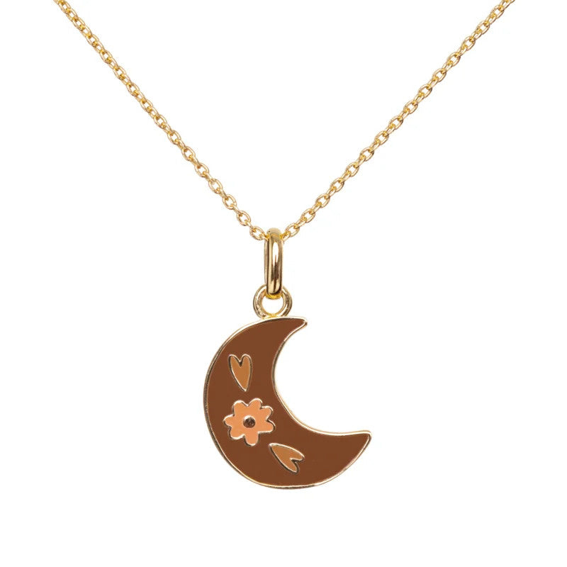 Necklace gold enamel moon, VanPauline Hedgehog & Deer