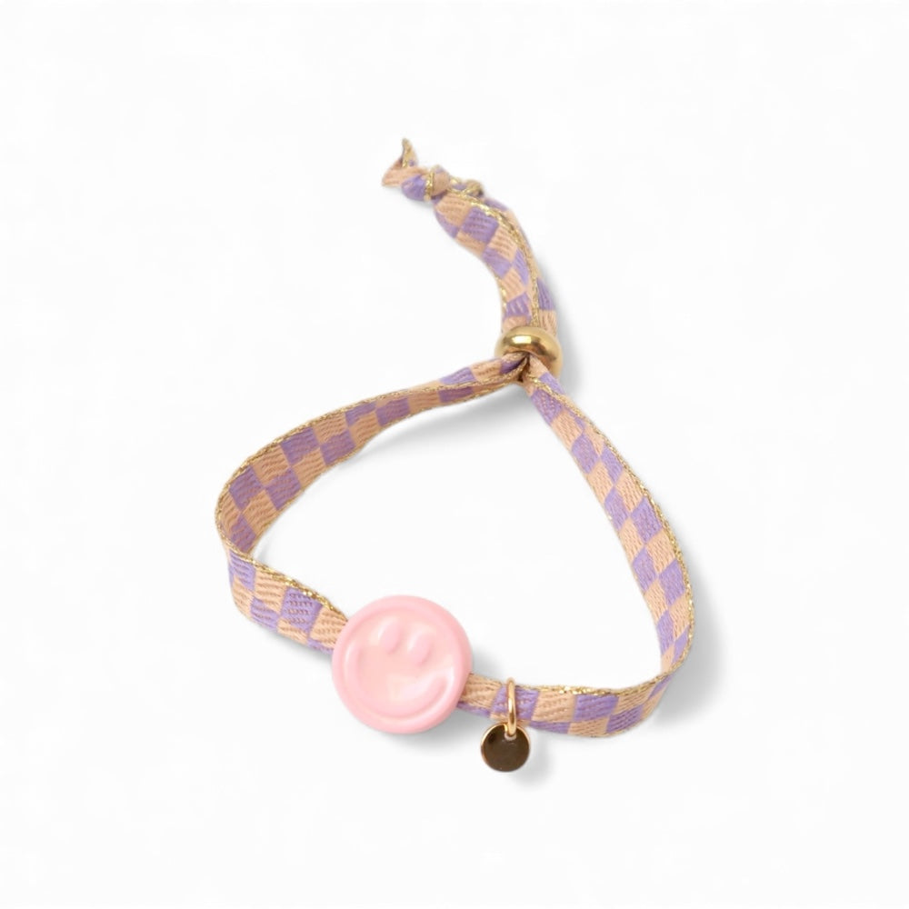 Bracelet | Happy smiley2.0 pink checked lila, Loveissue